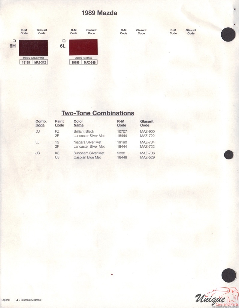 1989 Mazda Paint Charts RM 2